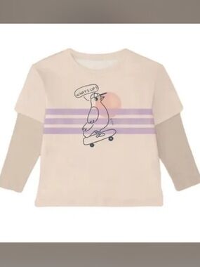 NWT The Sunday Collective Girls Organic Cotton Skater Tee Top In Beige Multi
